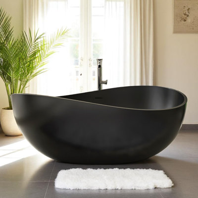 63"X37.5" Solid Surface Stone Resin Freestanding Soaking Bathtub