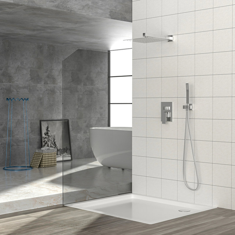 Dual Shower Head - 10 Inch Wall Mounted Square Shower System With Rough-In Valve, Chrome