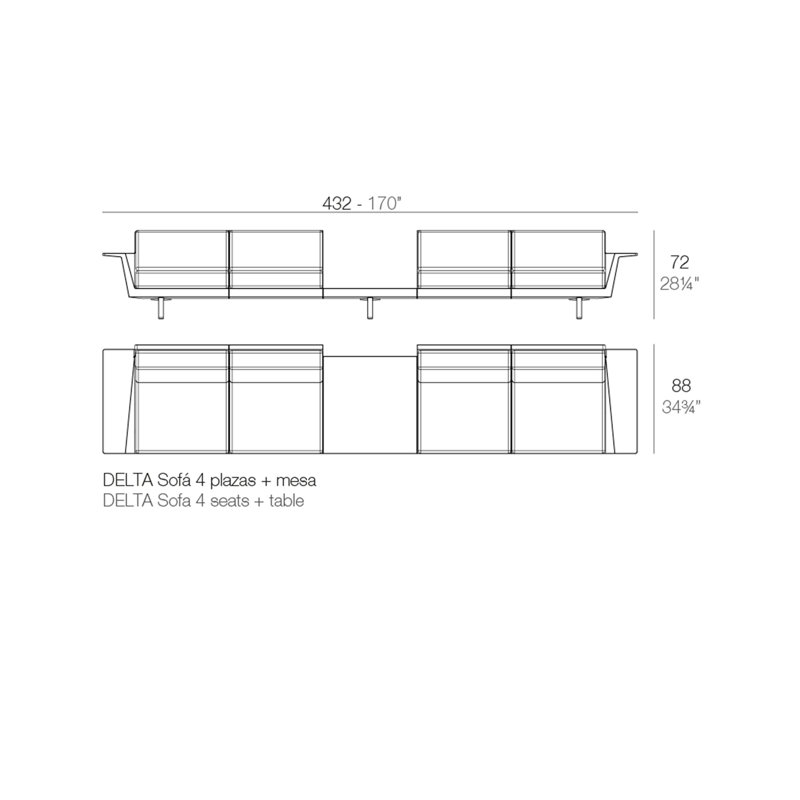 Delta 170" W 4 Seat Sofa and Table, Basic White, White Polyester