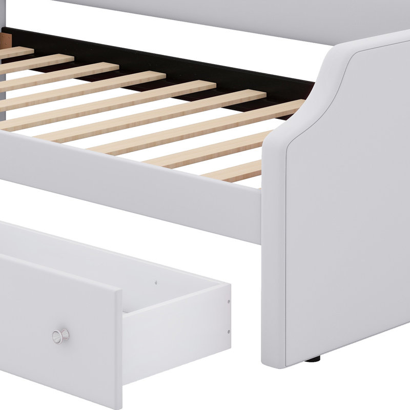 LED-Lit Upholstered Daybed Featuring Smooth-Glide Drawers For Lounging, Guests Or Small-Space Living, Beige