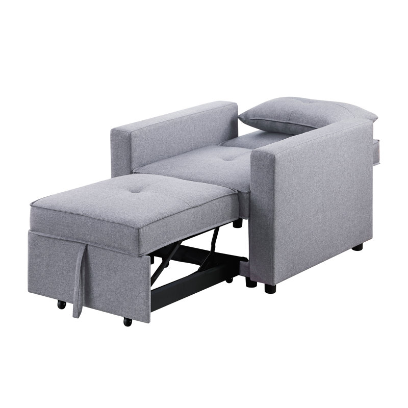Fauteuil convertible en lin Zoey contemporain, Mélange de lin gris clair