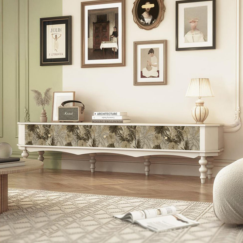 Meuble télé en bois de pin de style rétro américain, Blanc / Vert