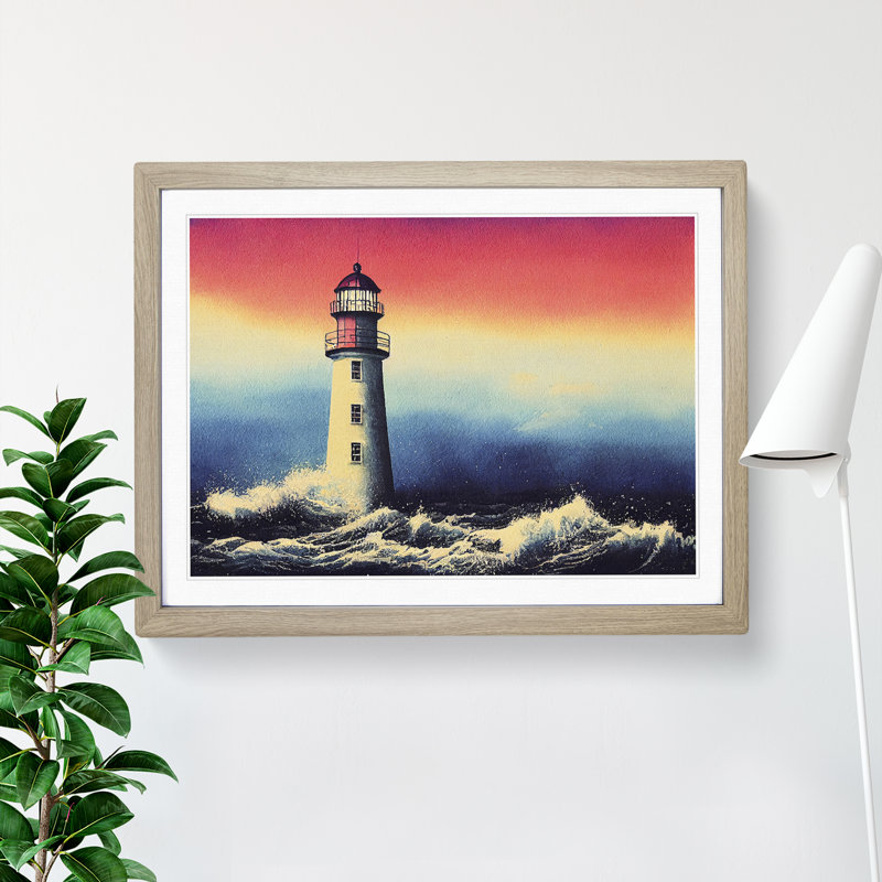 Lighthouse Watercolour Vol.4 - Single Picture Frame Print, 46cm H x 64cm W, Grey