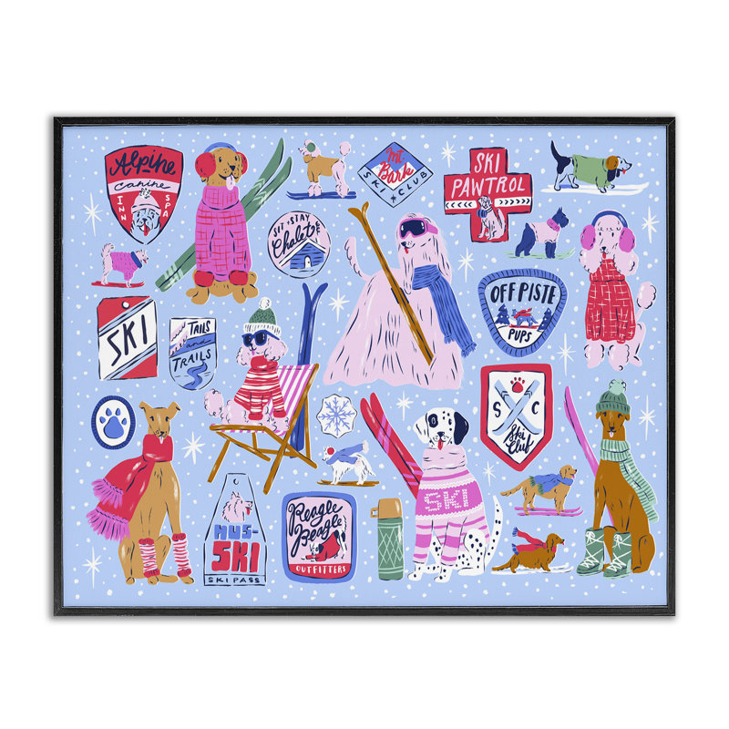 «Ski Dogs Composition», estampe numérique, conception de Krissy Mast, H 11 po x l 14 po, Giclée encadrée noir minuit