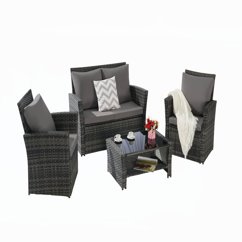 4 Pieces Outdoor Patio Furniture Sets, Dark Gray