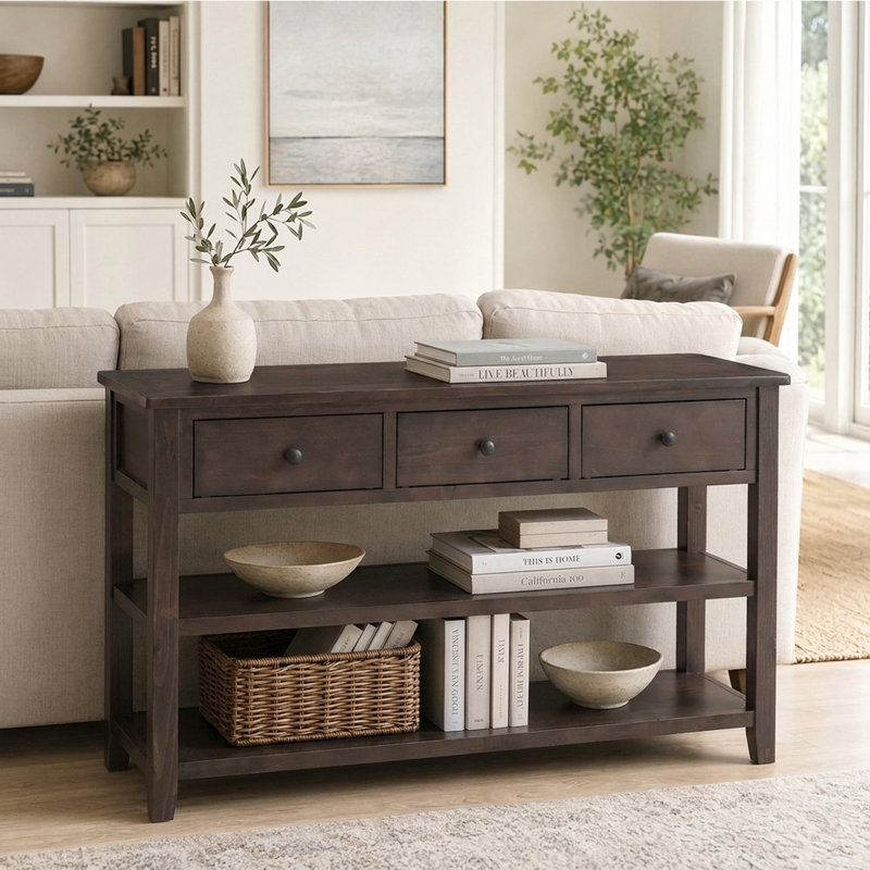 Console multifonctionnelle avec tablettes et tiroirs - Style Mid-Century pour tout espace, Espresso, Espresso