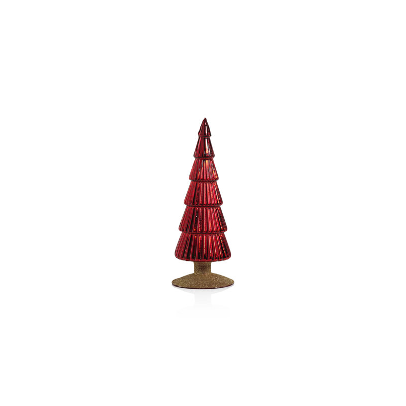 Dembe Classic Red Glass Tree on Gold Glitter Base, Set of 2, 9.5" H x 3.5" W x 3.5" D, Red/Gold