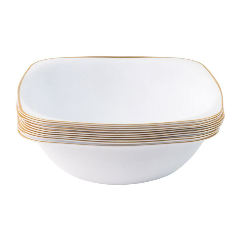 Bols carrés en plastique blanc 16 oz avec bordure dorée 120 invités Ecoqualité