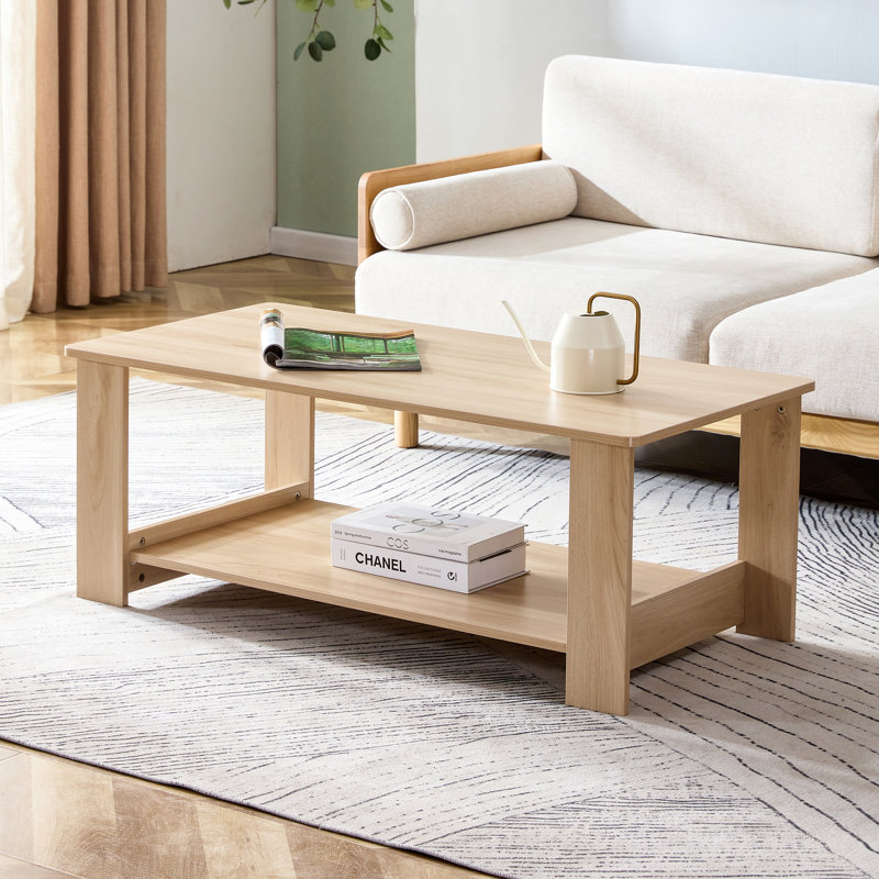 Bonni Rectangular Coffee Table with Storage Shelf, 16.5" H x 43.3" L x 21.6" W, Natural Wood