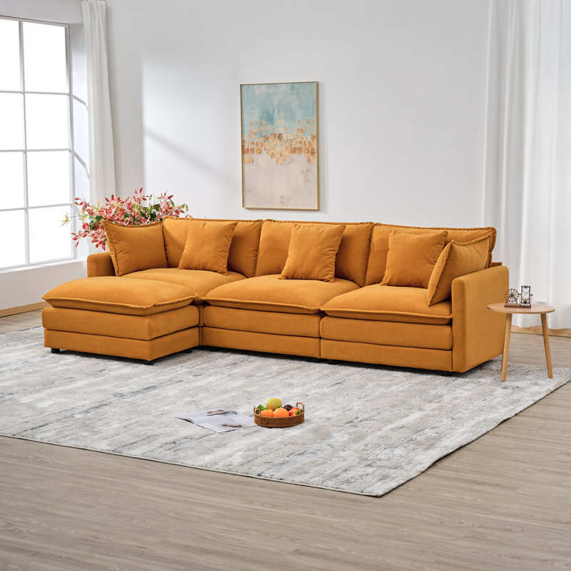 110" Chenille SOFA, Modular Combination SOFA, Deep Seated SOFA With Cushion, Yellow