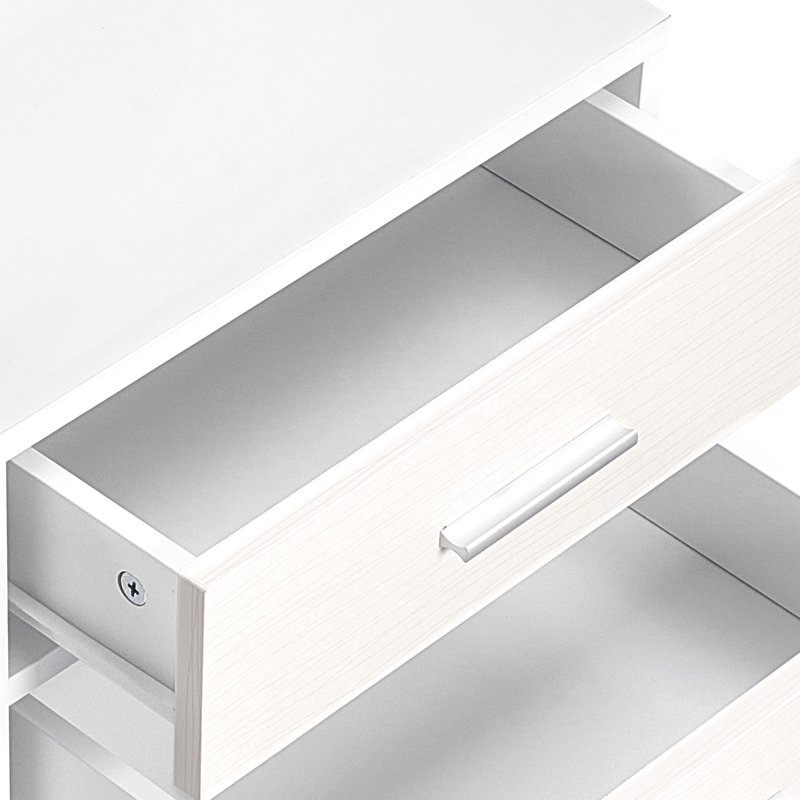 Classeur mobile blanc avec 3 tiroirs et éclairage - rangement spacieux pour imprimantes de livres, support à dossiers réglable, tiroir facile à nettoyer en bois avec tablettes ouvertes polyvalentes
