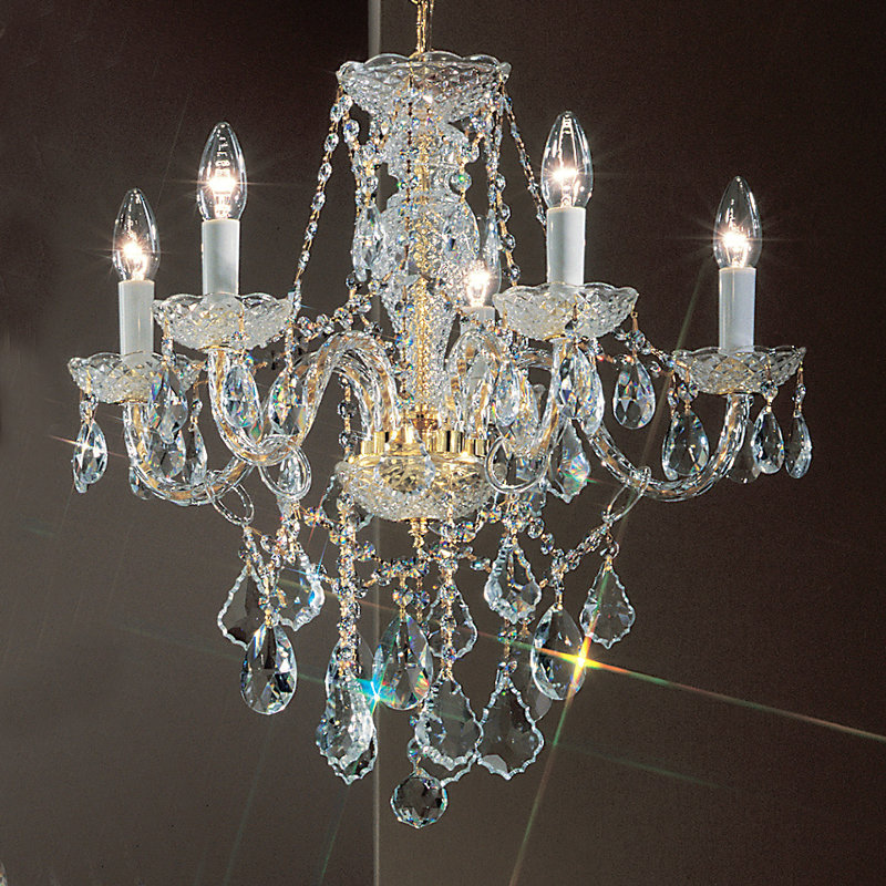 Lustree 5 lumières façon bougie/classique Greig, Plaqué or, Crystalique
