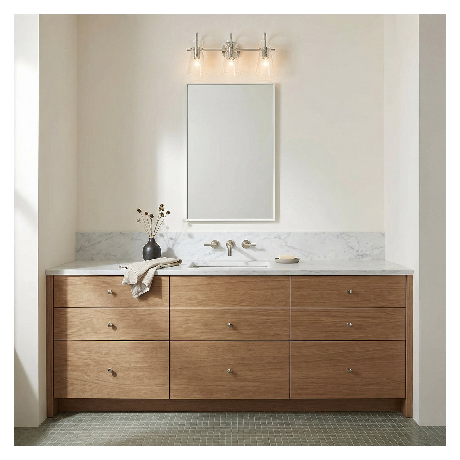 3 Light Crackled Dimmable Vanity Light, Polished Nickel