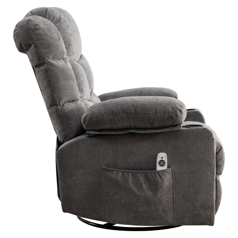 Oversized Massage Swivel Recliner Chair With Lumbar Heating For Living Room Rocker Recliner With Cup Holders And USB Charge Port, For Adult