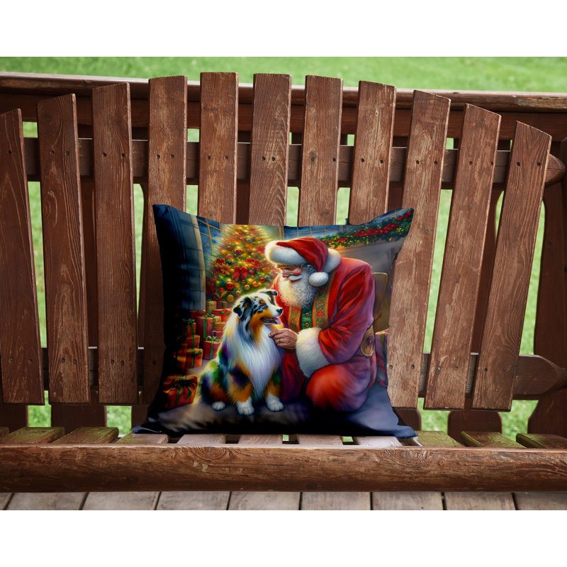 Coussin décoratif Berger australien et père Noël, H 14 po x l 14 po