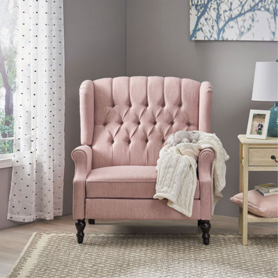 Fauteuil inclinable surdimensionné en tissu à oreilles avec garniture cloutée et coutures capitonnées à boutons pour le salon, la chambre à coucher
