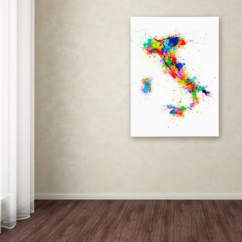 «italie paint splashs map’painting, impression sur toile, H 47 po x l 30 po x P 2 po