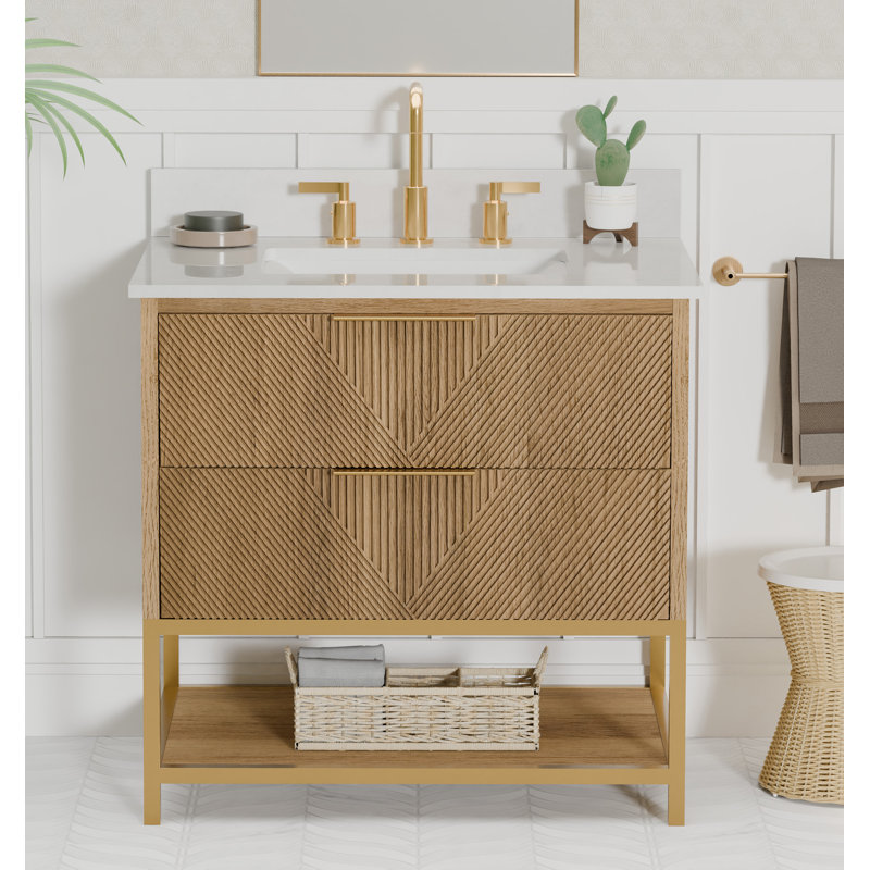 Meuble-lavabo simple 30 po avec comptoir en quartz blanc pur pré-assemblé Waymart