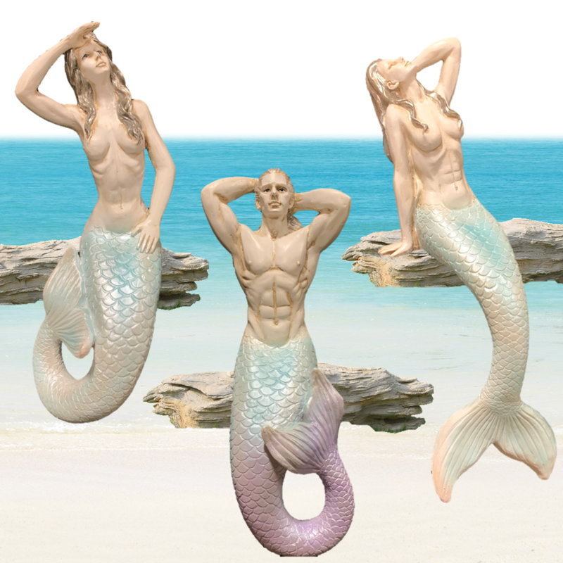 Ensemble de 3 statues de jardin Life's a Beach Mermaids & Merman