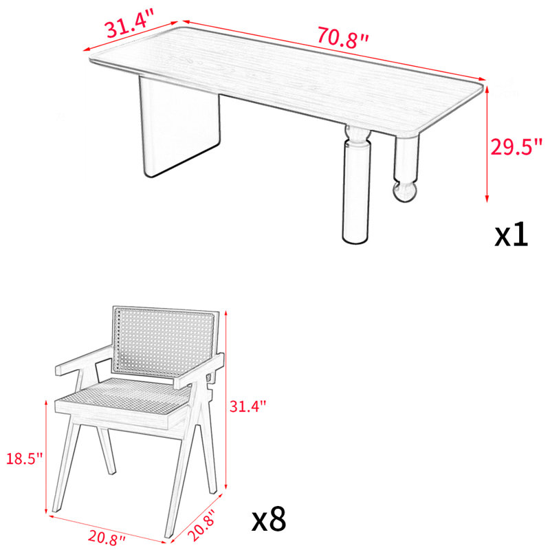 Japanese solid wood dining table set, Black, 29.5"H x 70.8"L x 31.4"W