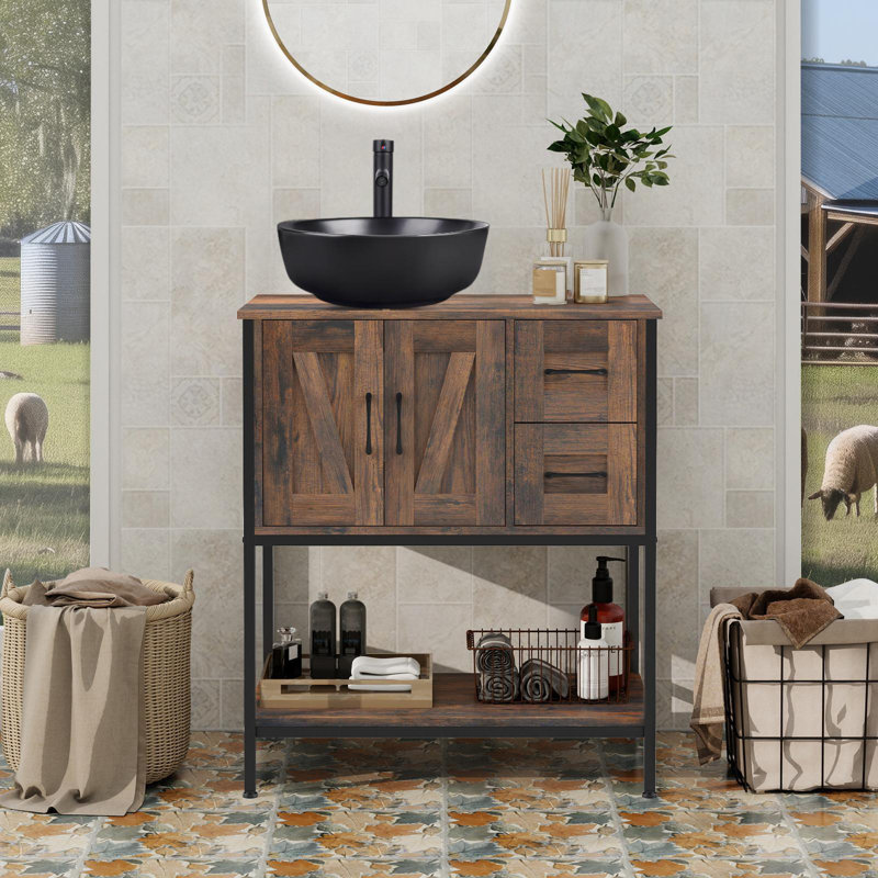 30'' Free-Standing Farmhouse Single Bathroom Vanity With Sink, Black