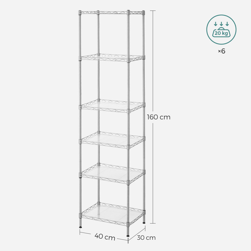 40cm W Metal Shelving Unit, Silver