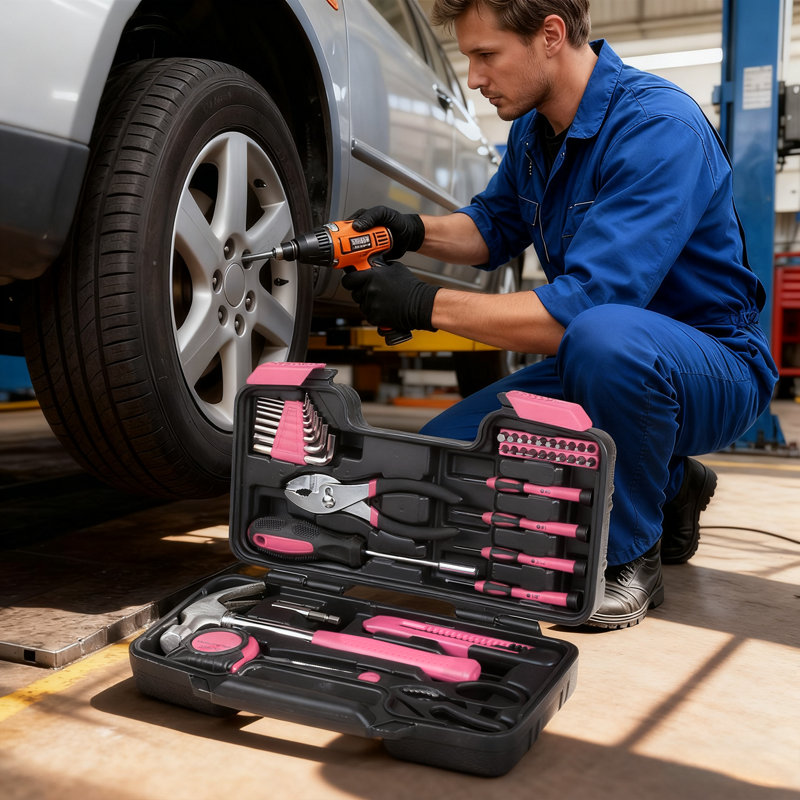 39-Piece Home Tool Kit With Organizer Case Essential Repair Tools For DIY & Maintenance, Pink