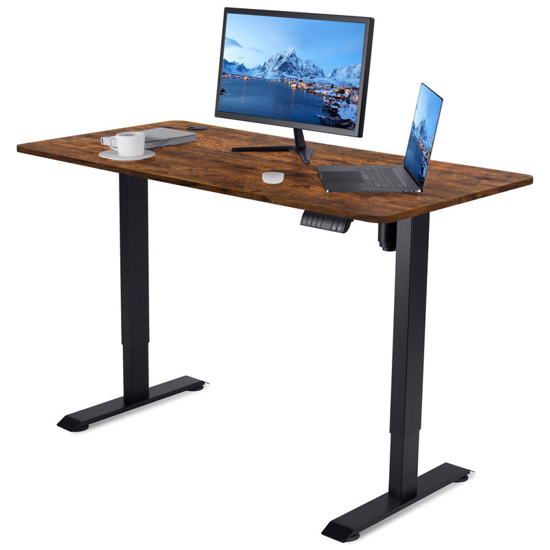 160CM x 80CM Electric Height Adjustable Standing Desk, Rustic Brown, Black