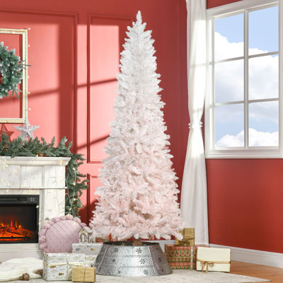 Kalaiyah Pencil Artificial Christmas Tree With Pine Realistic Branches, Auto Open, Pink And White