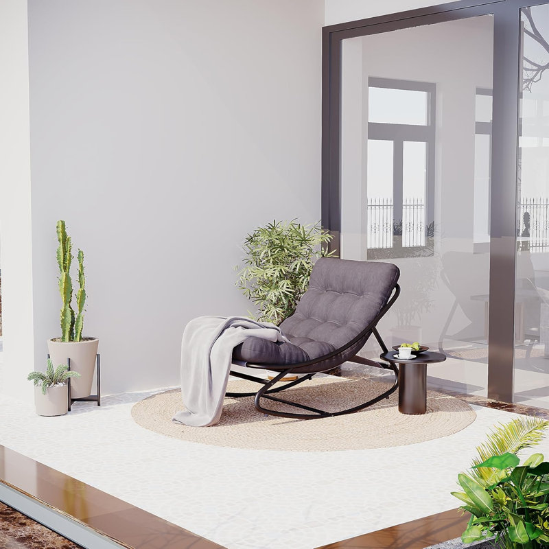 Chaise berçante surdimensionnée Papasan, structure en métal de 450 lb, coussin épais résistant aux rayons UV, gris, Gris