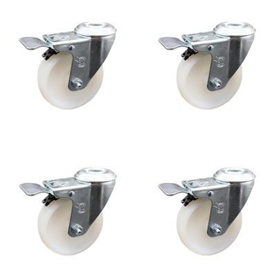 SS Nylon Wheel Swivel Bolt Hole Caster Set with Total Lock Brake SCC
