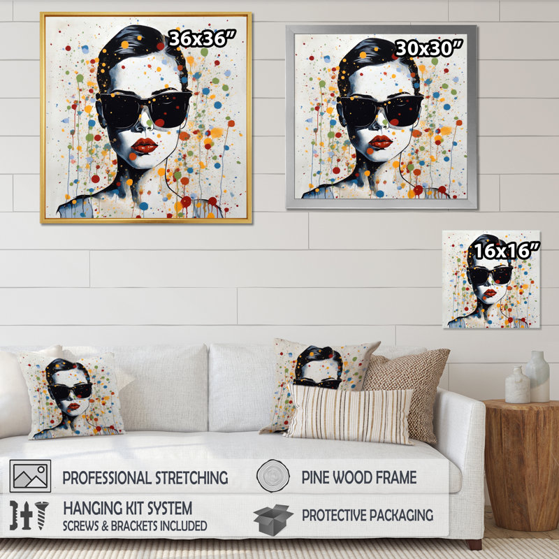 Portrait de femme pop art sur toile V, 30" H x 30" W, Toile tendue