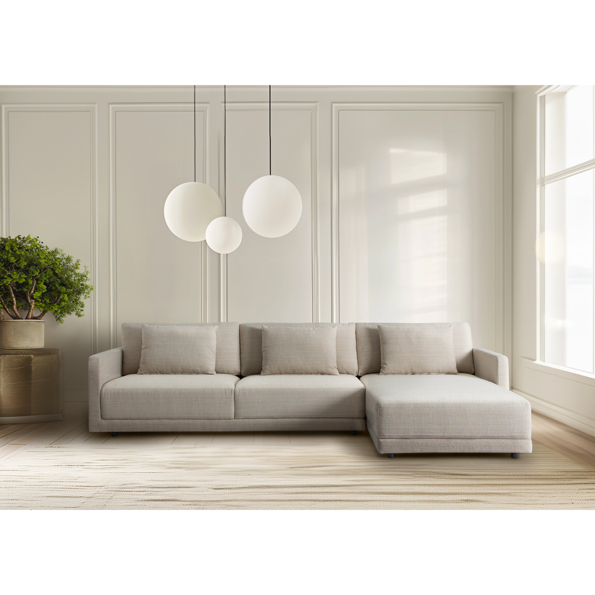 Kenji Upholstered Chaise L-Sectional, Right Hand Facing, Latte Brown Chenille