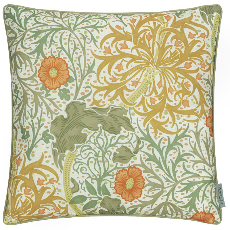 Seaweed Indoor / Outdoor Floral Square Throw Pillow Cover, Beige