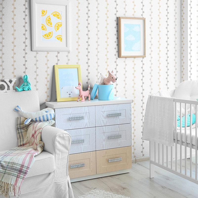 Panneau de papier peint à rayures et colle-bébé amovibles Yuvaan, L 102 po x l 24 po
