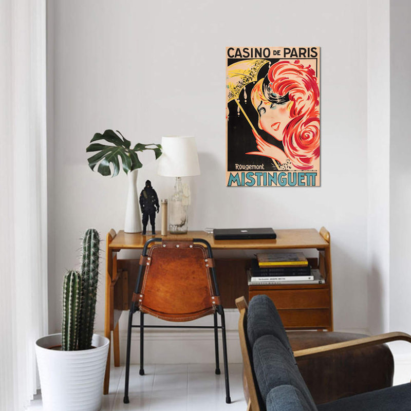 « mistinguett casino de paris », publicité rétro sur toile, H 40 po x l 26 po x P 1,5 po