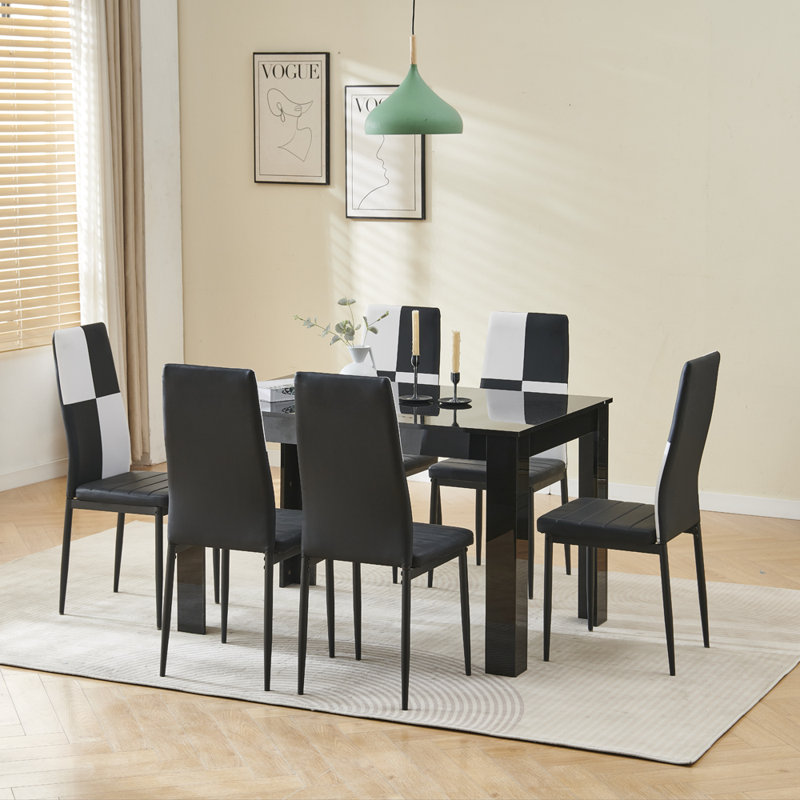 Dining Set, Black & White Leather Chairs#6
