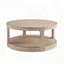 Table basse ronde à 2 niveaux avec placage en bois de pin et roulettes - finition chêne