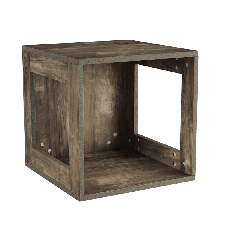 Side Table with Storage - Minimalist Modern Nightstand or End Table with Open Sides - Stackable Modular Accent Table for Bedroom, Living Room, or Office by Lavish Home (Gray Woodgrain)