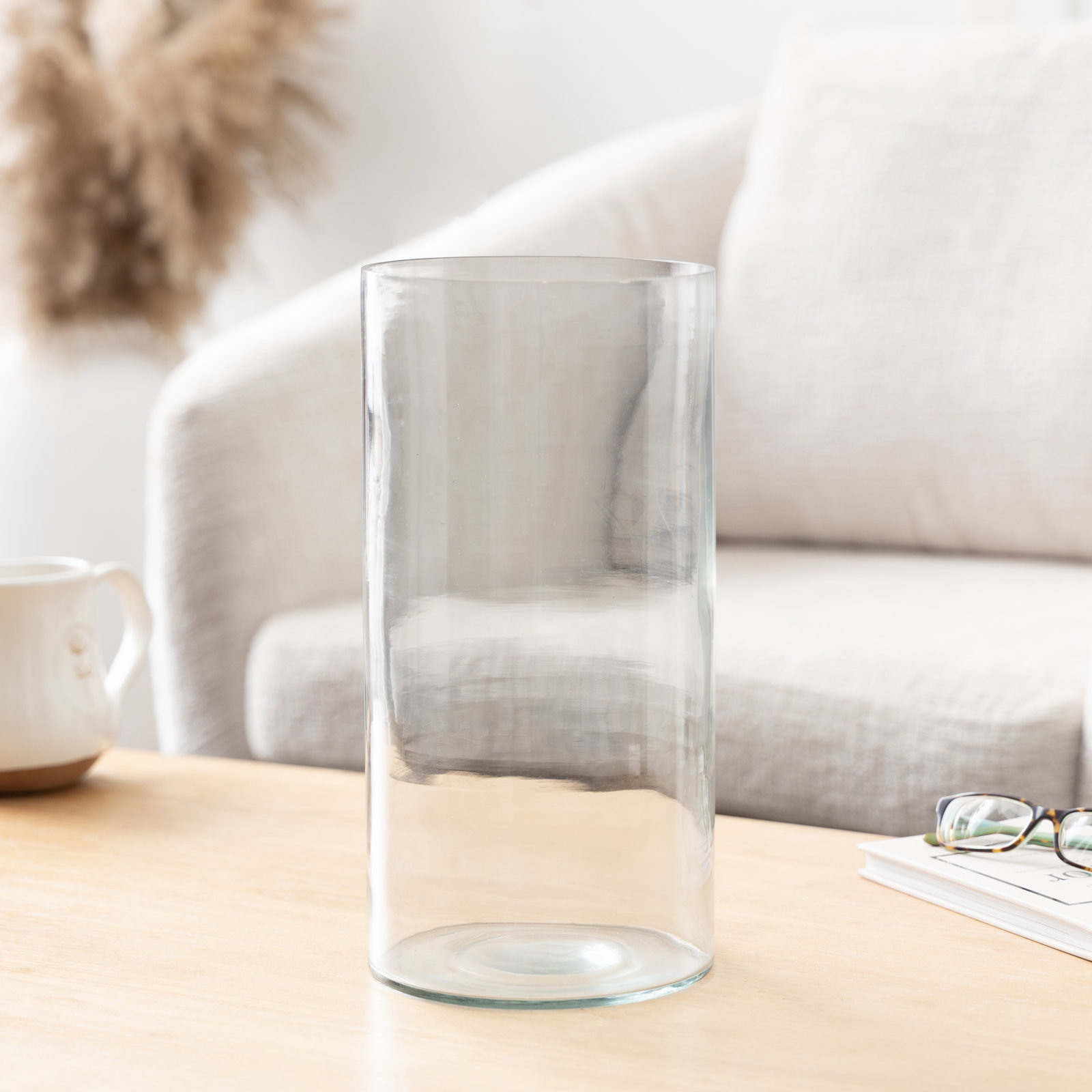 Cole and Grey Glass Wide Clear Decorative Vase, 12" H x 6" W x 6" D