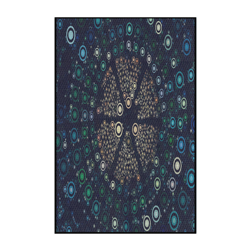 Tapis noir/bleu ciel à motifs, Rectangle 5 pi x 7 pi