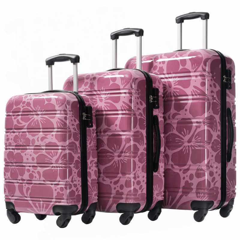 Ensemble de 3 valises à roulettes Hardshell - Valise 20 "+ 24" + 28 ", Pink Purple