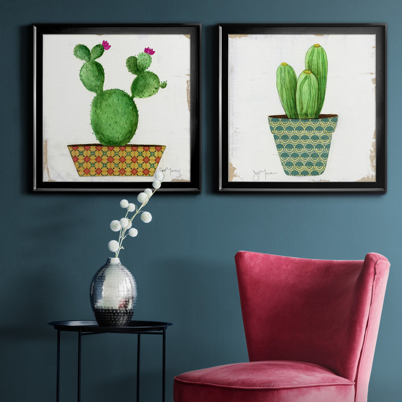 Boho Cacti I - ensemble de 2 reproductions d'art sur toile, Noir, H 17,5 po x l 35 po x P 1,5 po