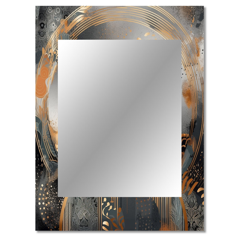 Or et gris, formes modernes, minimalisme IV - miroir décoratif de formes, grand miroir mural doré, impression d'art en métal