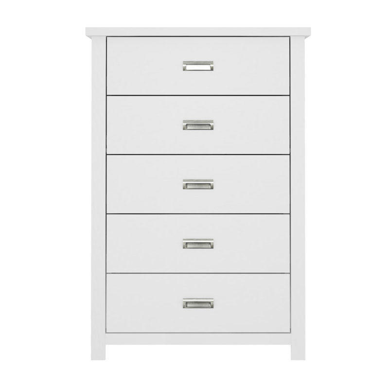Commode 5 tiroirs Briniya, Blanc mat