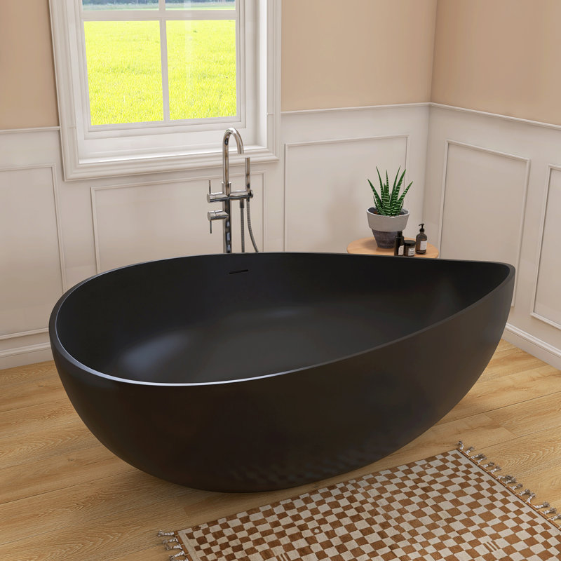Baignoire profonde autoportante à surface solide de 63 po Fslefay, Noir