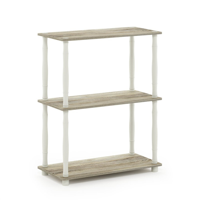 Decorius Etagere Bookcase, Sonoma Oak/White Bamboo Tube, (4 Shelves) 43.25" H x 23.6" W x 11.6" D
