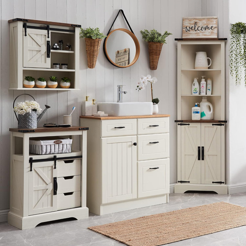Taeron Oak Freestanding Bathroom Cabinet, White