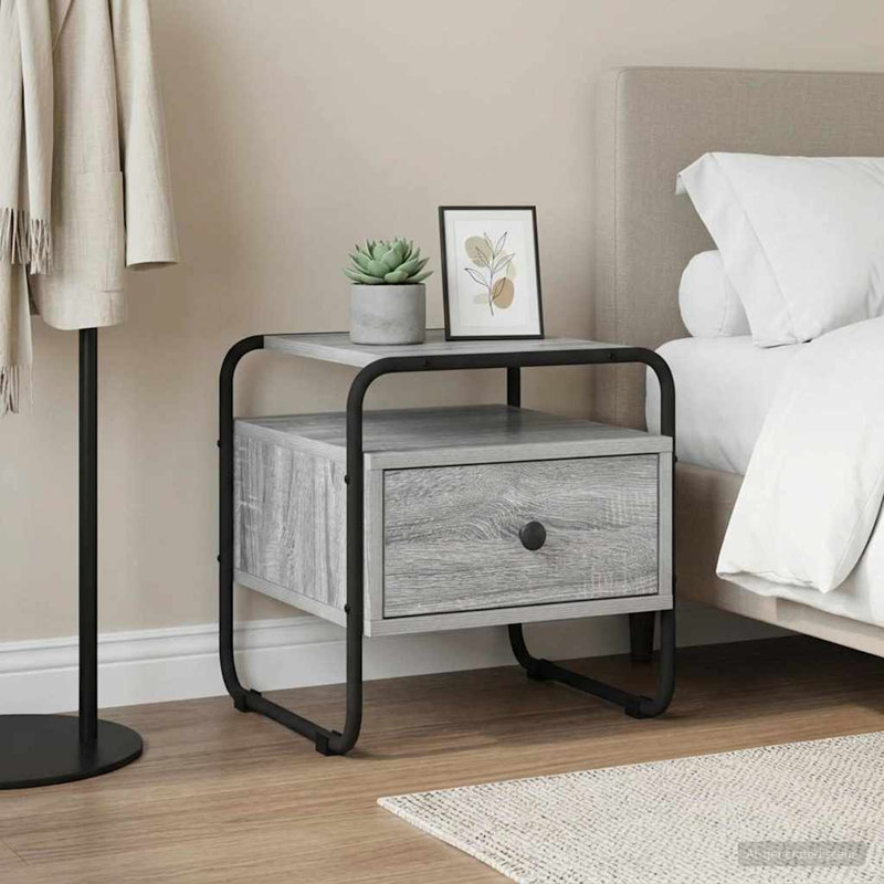 40 cm W Galvanised Steel Bedside Table, Grey Sonoma