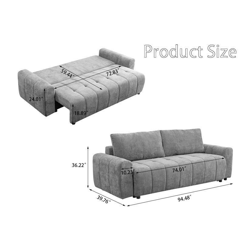 Chisum Upholstered 94.48'' Sleeper Sofa, Gray